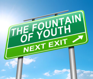 Illustration depicting a sign with a fountain of youth concept.