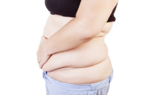 Close-up of an overweight female belly.